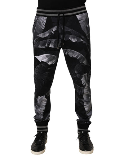 Dolce & Gabbana Black Banana Leaf Cotton Jogger Trouser Pants