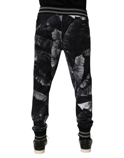 Dolce & Gabbana Black Banana Leaf Cotton Jogger Trouser Pants