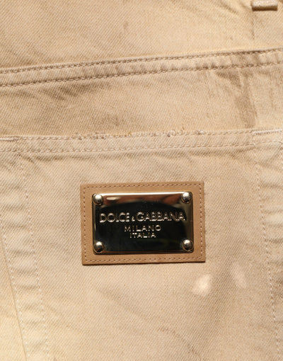 Dolce & Gabbana Beige Cotton Loose Tattered Men Denim Jeans