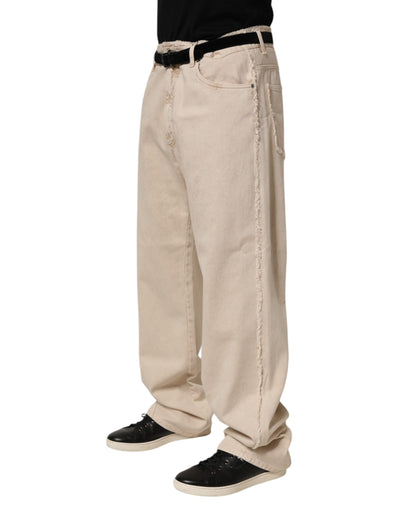 Dolce & Gabbana Beige Cotton Straight Denim Trouser Jeans