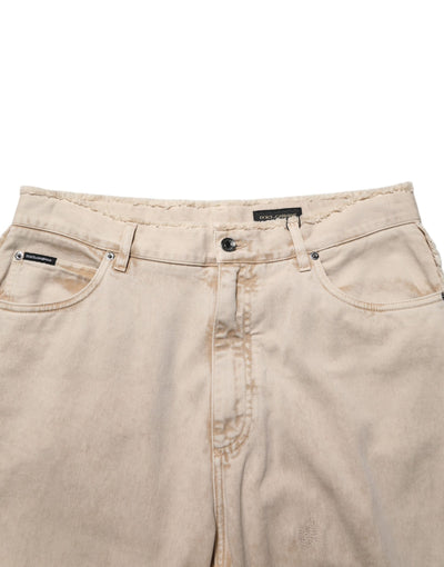 Dolce & Gabbana Beige Cotton Straight Denim Trouser Jeans