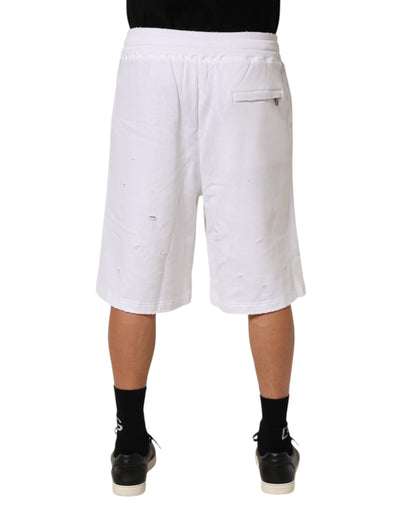 Dolce & Gabbana White Cotton Ripped Bermuda Sweatpants Shorts
