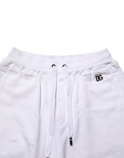 Dolce & Gabbana White Cotton Ripped Bermuda Sweatpants Shorts