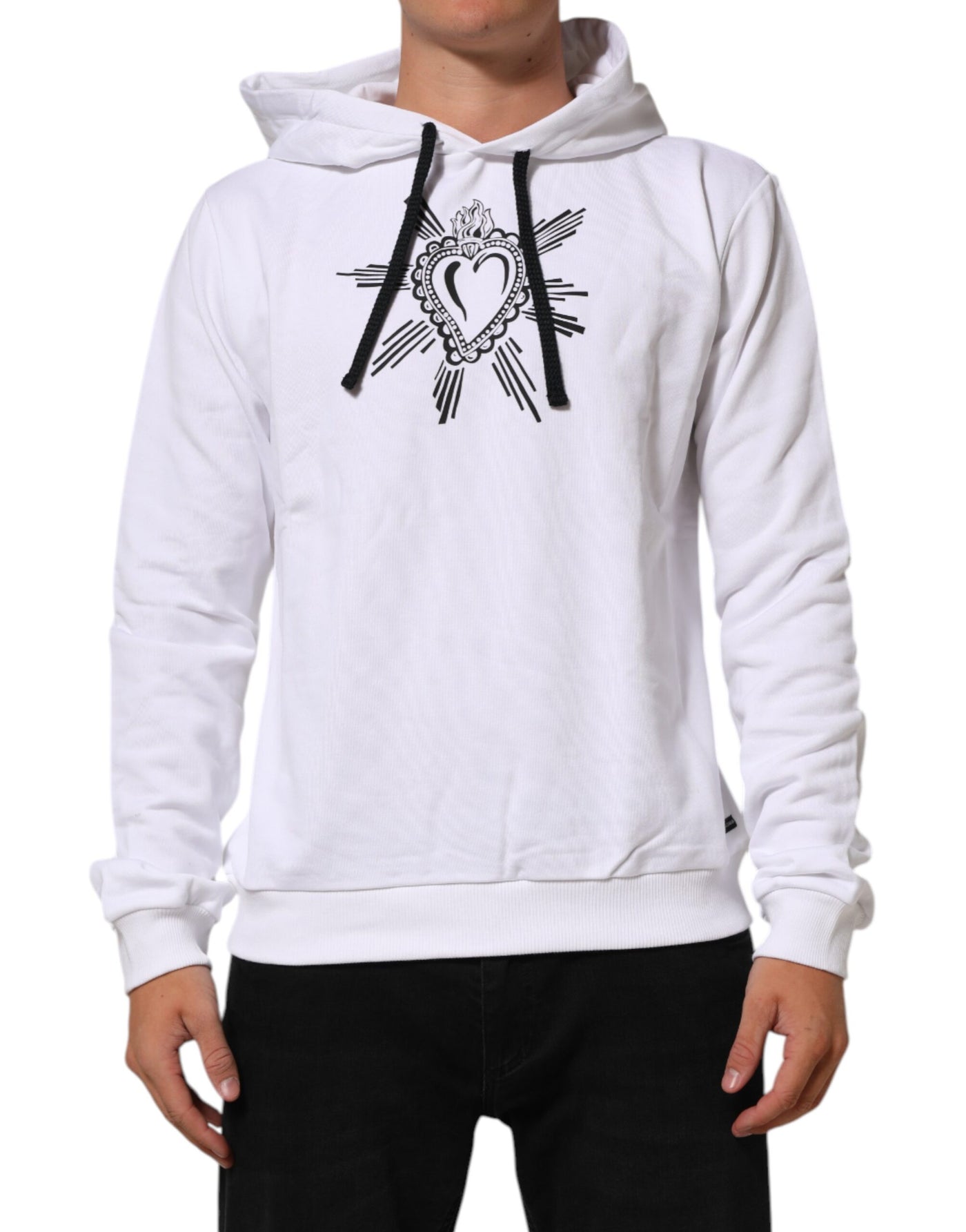 Dolce & Gabbana White Sacred Heart Hooded Sweatshirt Sweater
