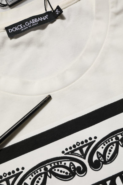 Dolce & Gabbana White Cotton Logo Bandana Print Men T-shirt