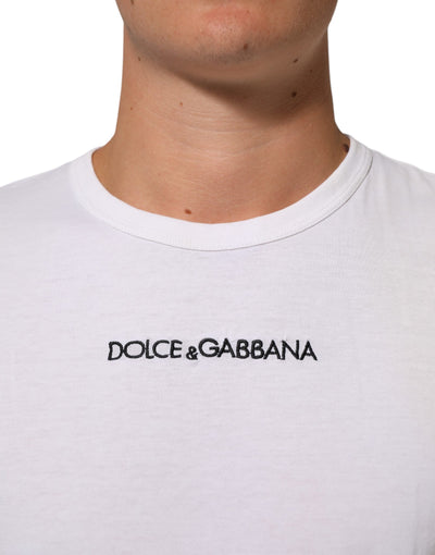 Dolce & Gabbana White Logo Print Cotton Crew Neck Men T-shirt