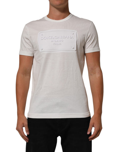 Dolce & Gabbana White Logo Patch Cotton Crew Neck Men T-shirt