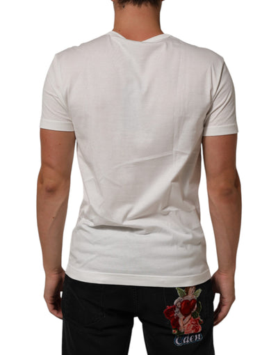 Dolce & Gabbana White Logo Patch Cotton Crew Neck Men T-shirt