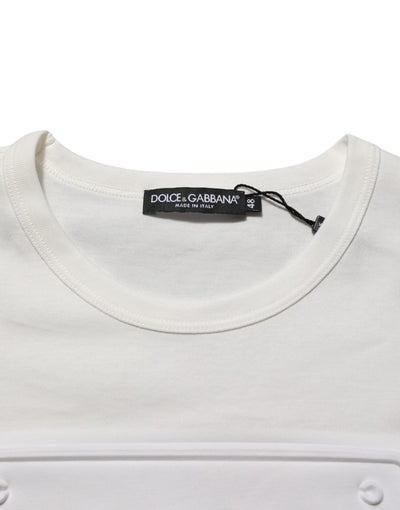 Dolce & Gabbana White Logo Patch Cotton Crew Neck Men T-shirt