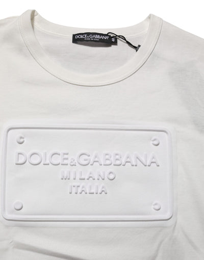 Dolce & Gabbana White Logo Patch Cotton Crew Neck Men T-shirt