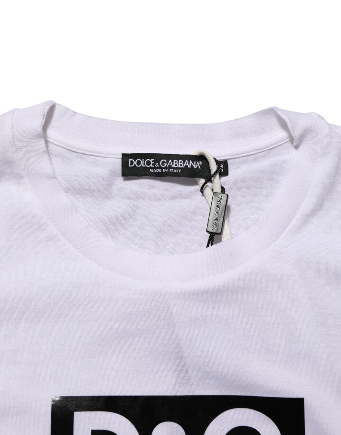Dolce & Gabbana White Logo Print Cotton Crew Neck T-shirt