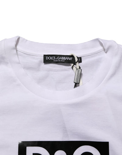 Dolce & Gabbana White Logo Print Cotton Crew Neck T-shirt