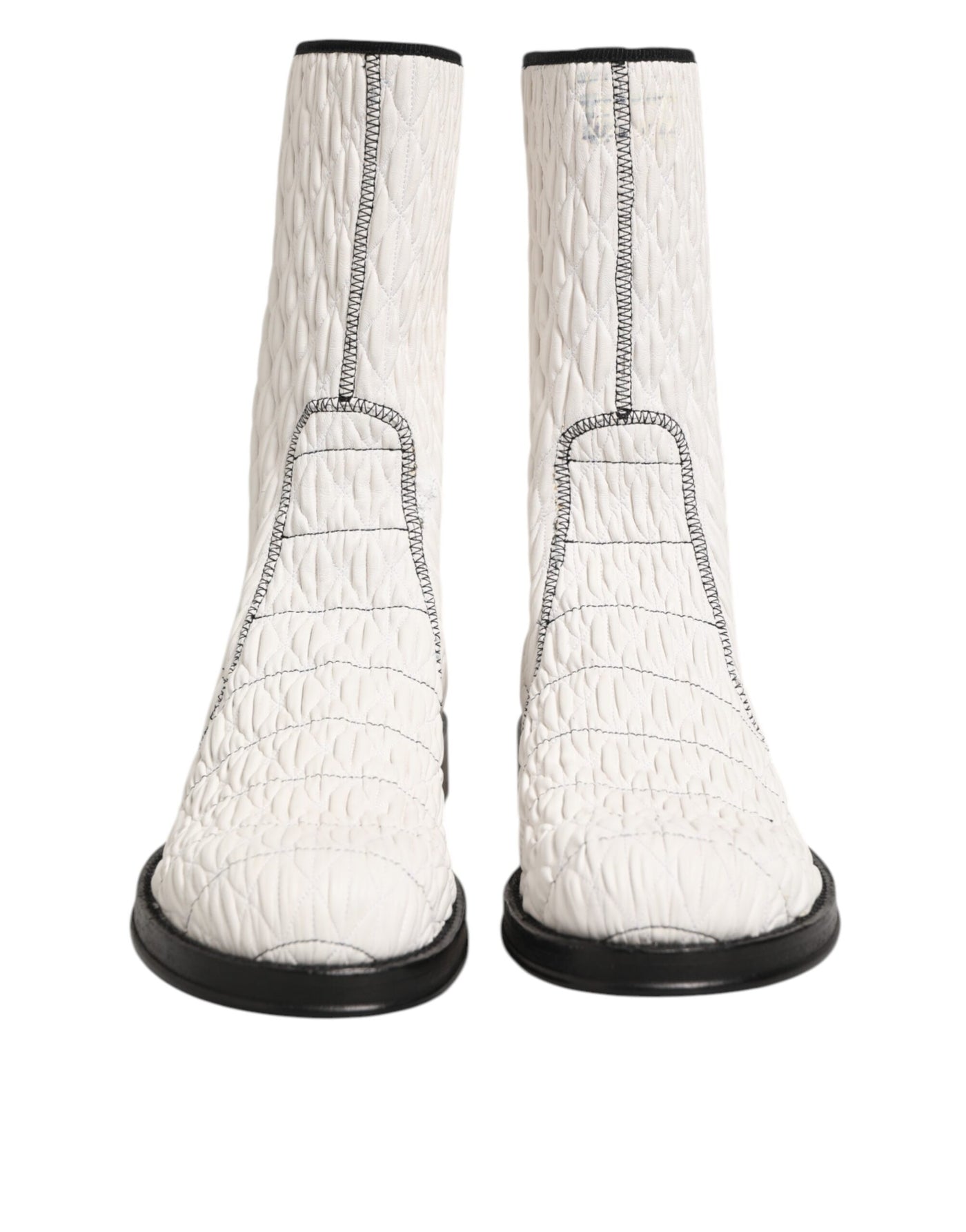 Dolce & Gabbana White Lambskin Leather Mid Calf Boots Shoes