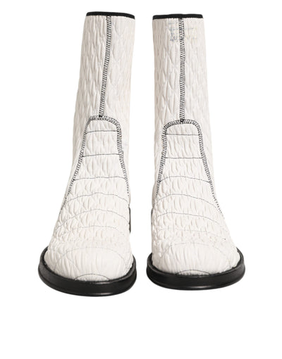 Dolce & Gabbana White Lambskin Leather Mid Calf Boots Shoes