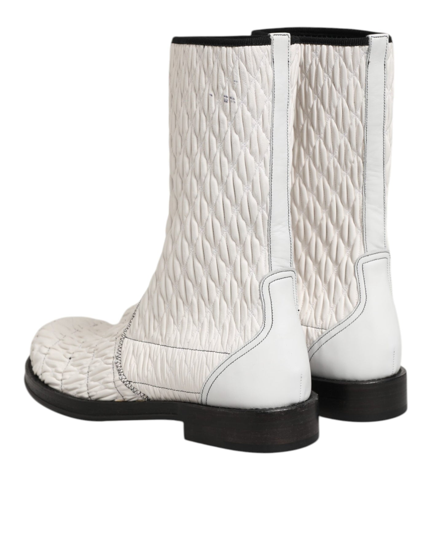 Dolce & Gabbana White Lambskin Leather Mid Calf Boots Shoes