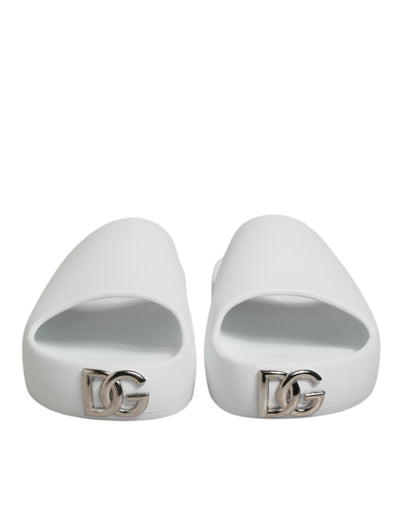 Dolce & Gabbana White Logo Slides Sandals Men Beachwear Shoes