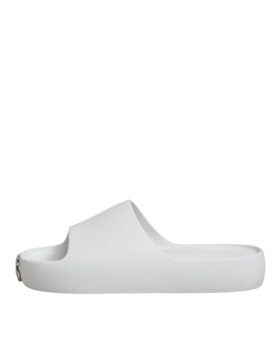 Dolce & Gabbana White Logo Slides Sandals Men Beachwear Shoes