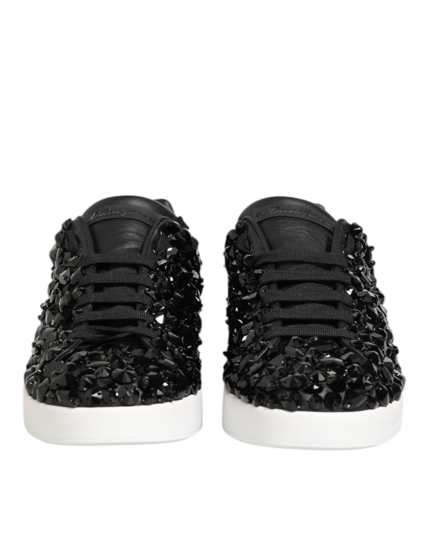 Dolce & Gabbana Black Leather Crystal Low Top Sneaker Shoes