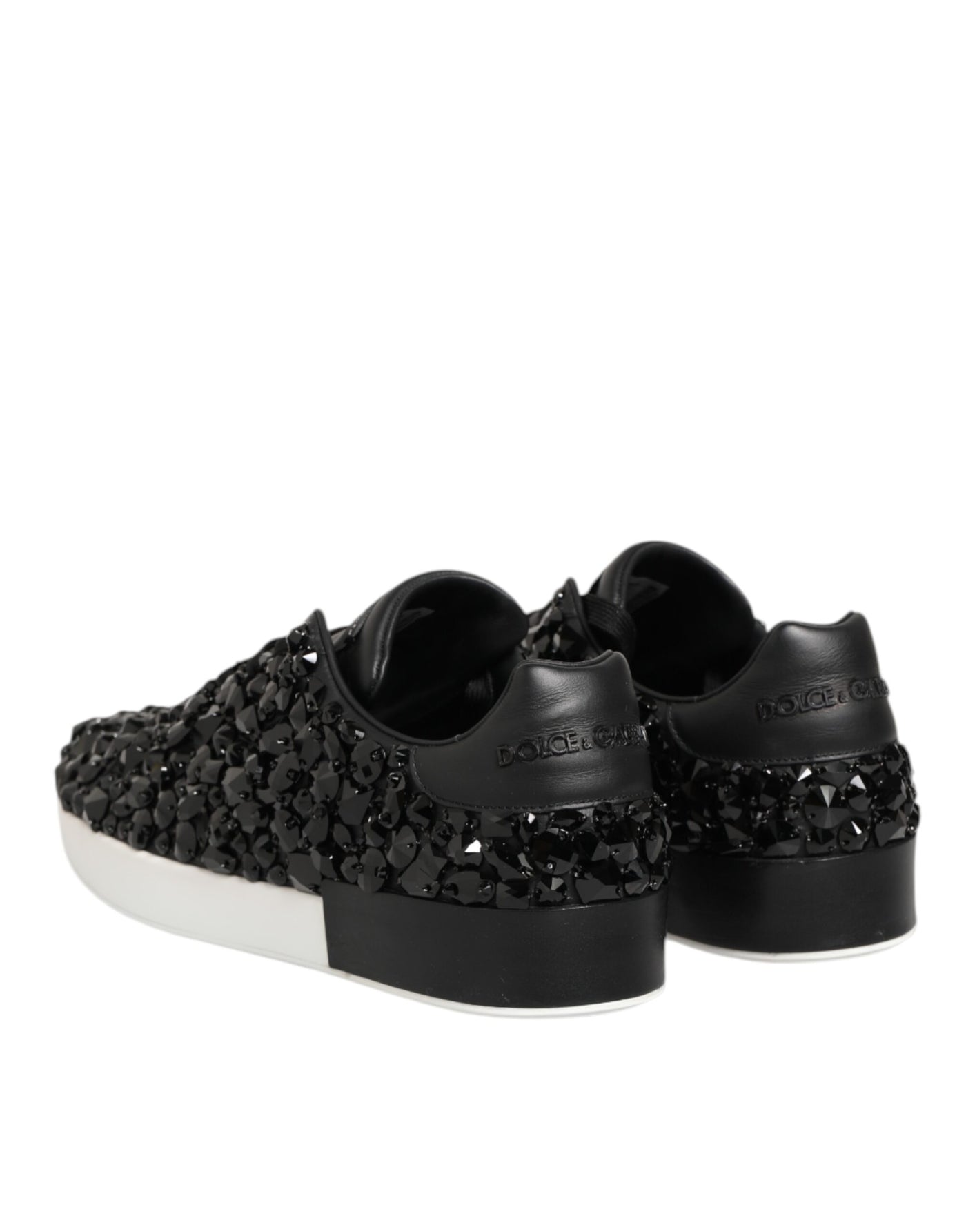 Dolce & Gabbana Black Leather Crystal Low Top Sneaker Shoes