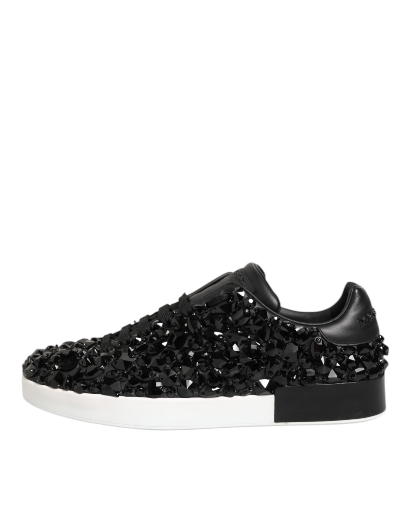 Dolce & Gabbana Black Leather Crystal Low Top Sneaker Shoes