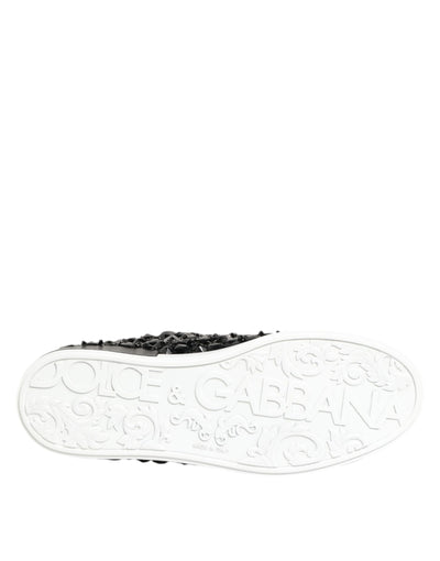 Dolce & Gabbana Black Leather Crystal Low Top Sneaker Shoes