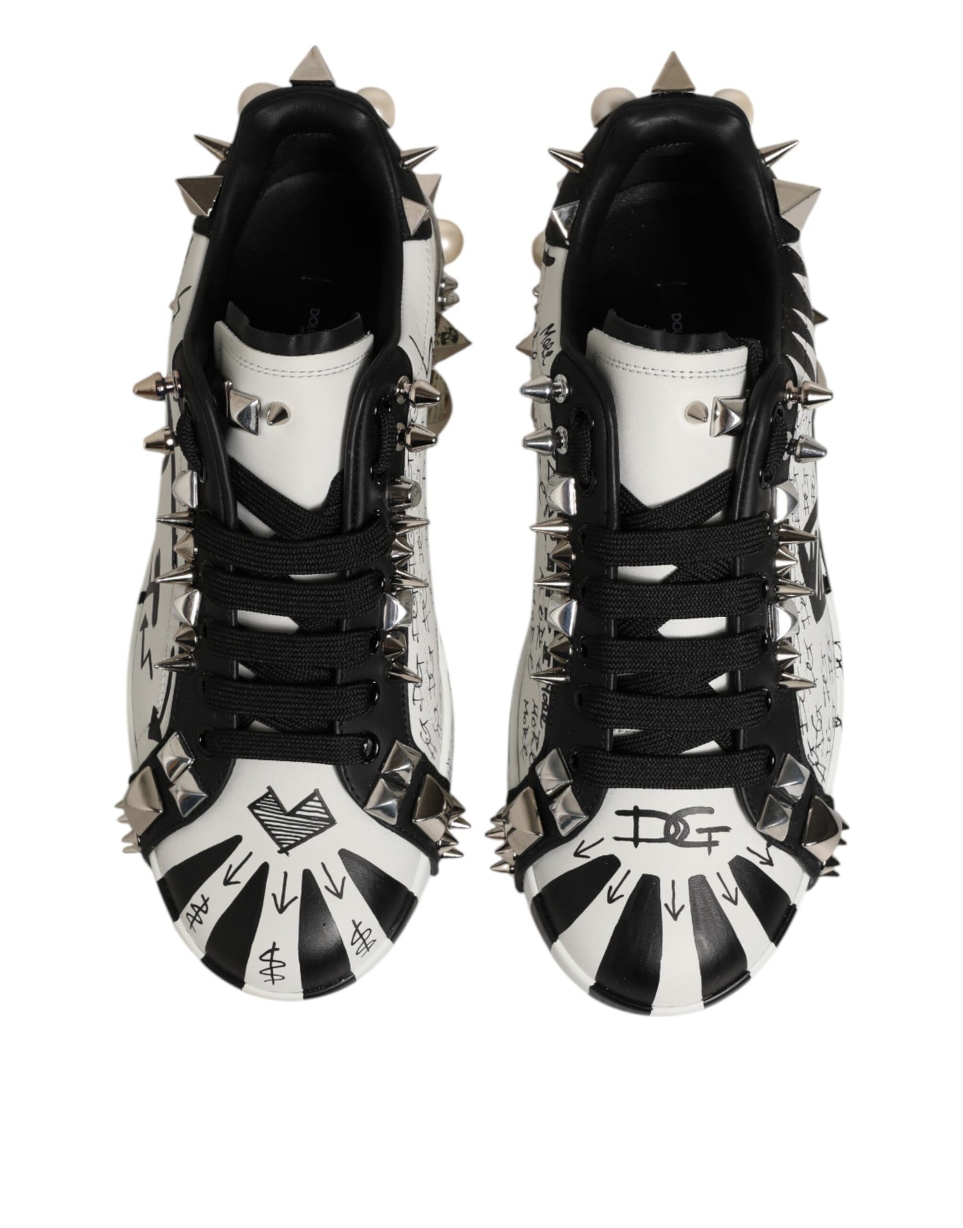 Dolce & Gabbana Black White Studded Low Top Sneakers Shoes