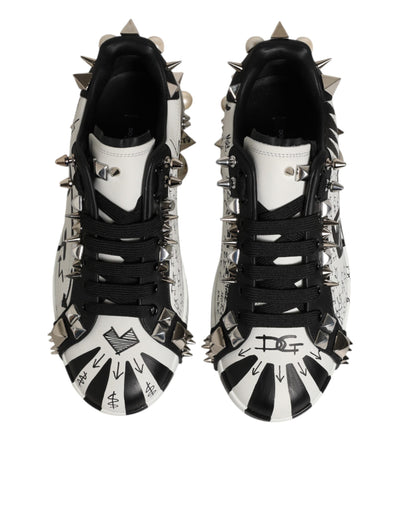 Dolce & Gabbana Black White Studded Low Top Sneakers Shoes