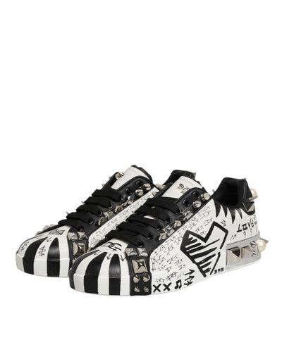 Dolce & Gabbana Black White Studded Low Top Sneakers Shoes