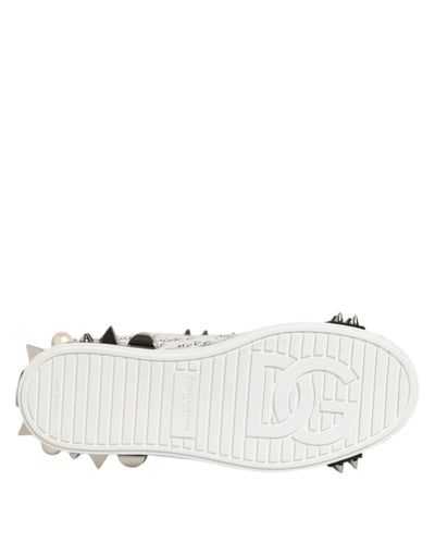 Dolce & Gabbana Black White Studded Low Top Sneakers Shoes