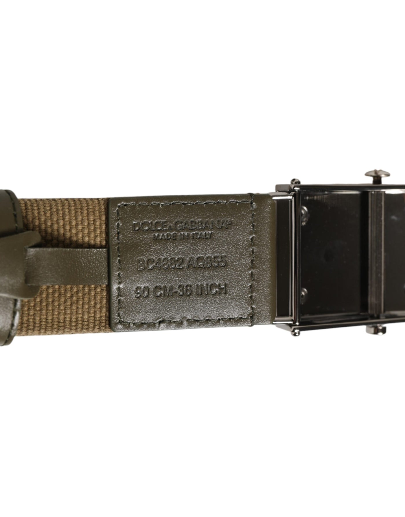 Dolce & Gabbana Military Green Nylon Logo Metal Buckle Belt