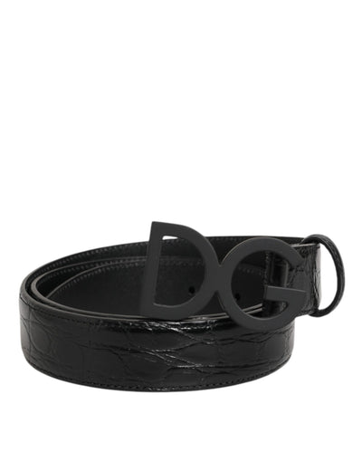 Dolce & Gabbana Black Exotic Leather Metal Logo Buckle Belt