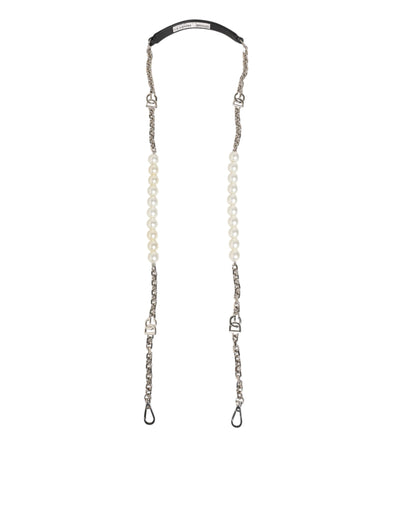 Dolce & Gabbana Black Leather Pearl Chain Bag Accessory Shoulder Strap