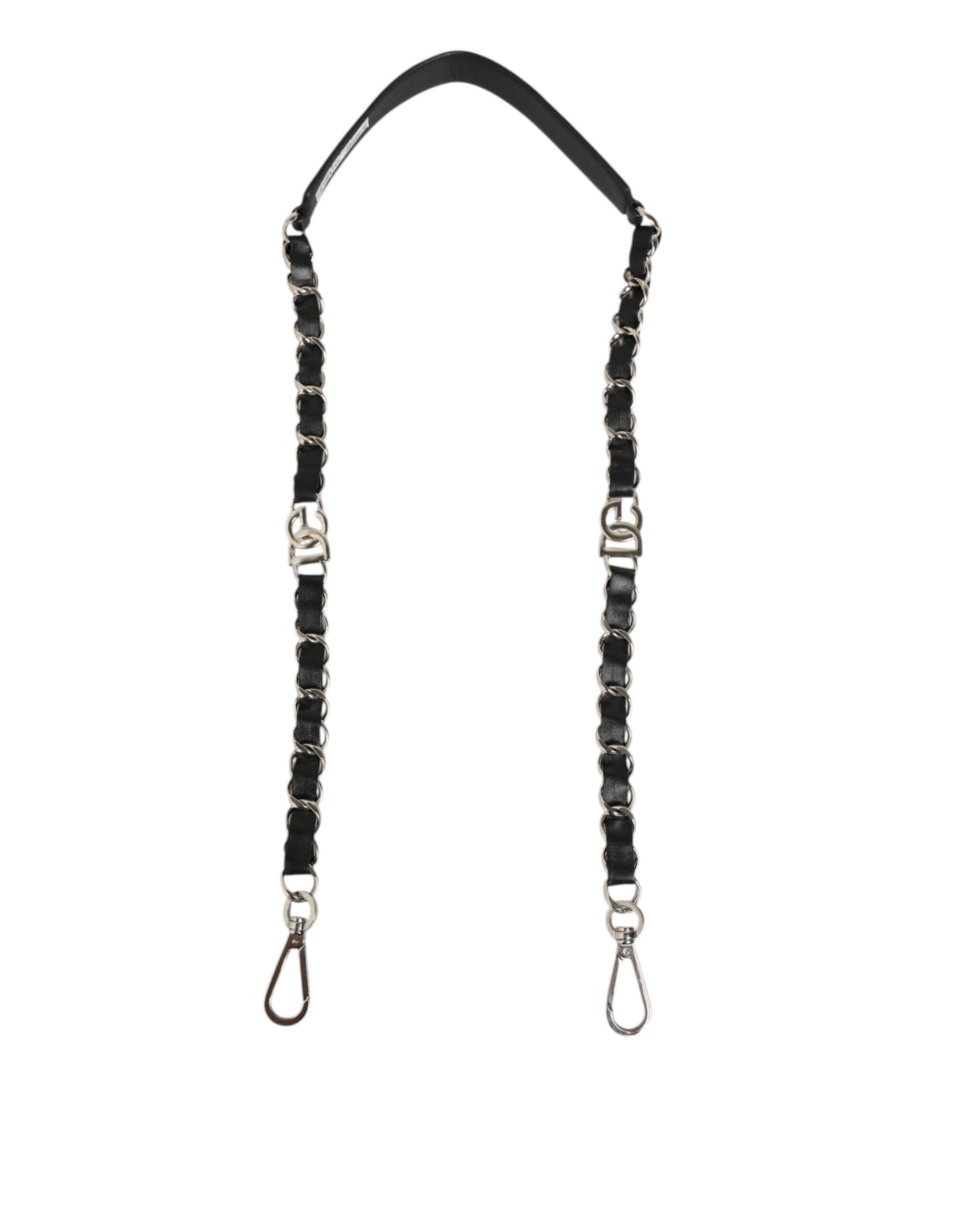 Dolce & Gabbana Black Leather Silver Chain Bag Accessory Shoulder Strap