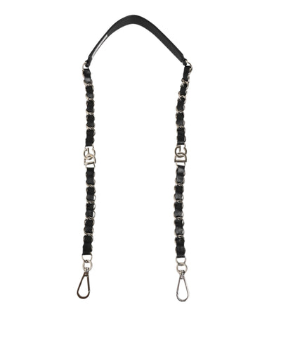 Dolce & Gabbana Black Leather Silver Chain Bag Accessory Shoulder Strap