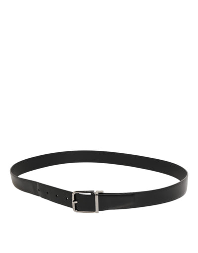 Dolce & Gabbana Black Leather Classic Metal Buckle Men Belt