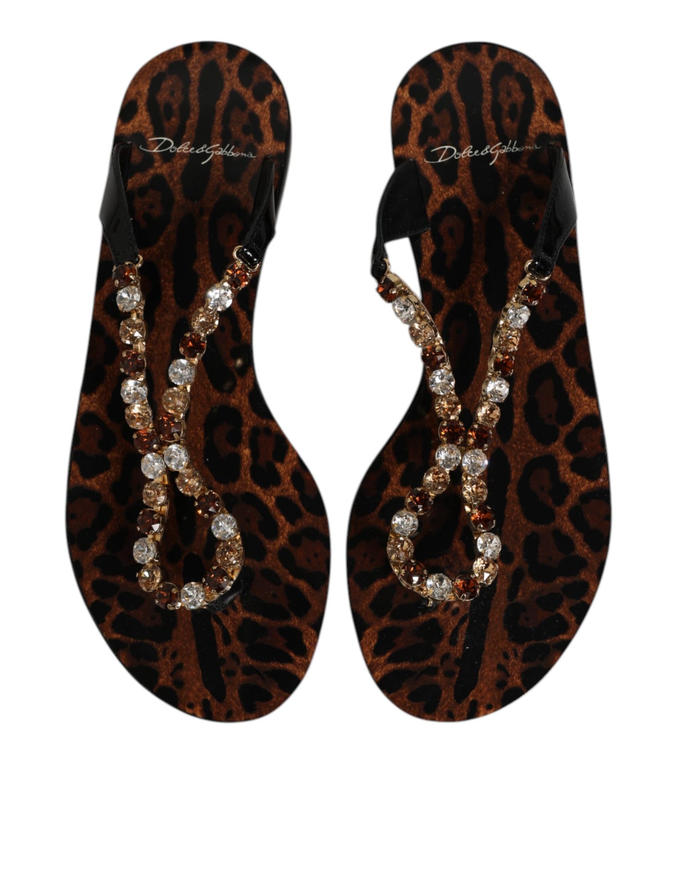 Dolce & Gabbana Black Crystals Flats Sandals Beachwear Shoes