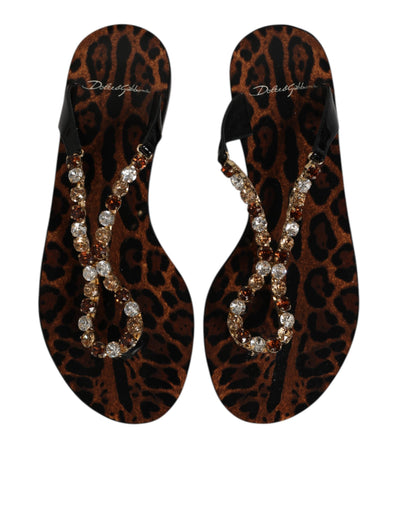 Dolce & Gabbana Black Crystals Flats Sandals Beachwear Shoes