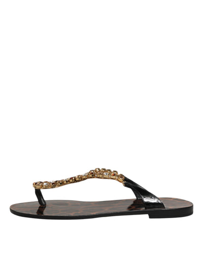 Dolce & Gabbana Black Crystals Flats Sandals Beachwear Shoes