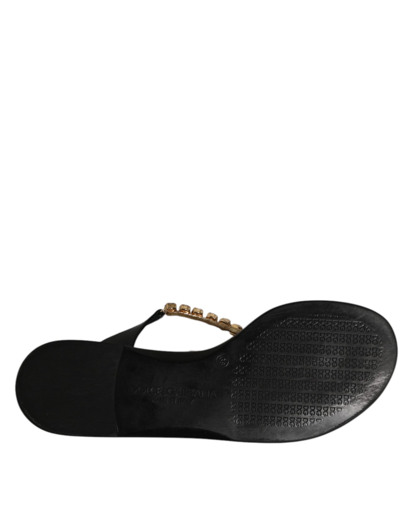 Dolce & Gabbana Black Crystals Flats Sandals Beachwear Shoes
