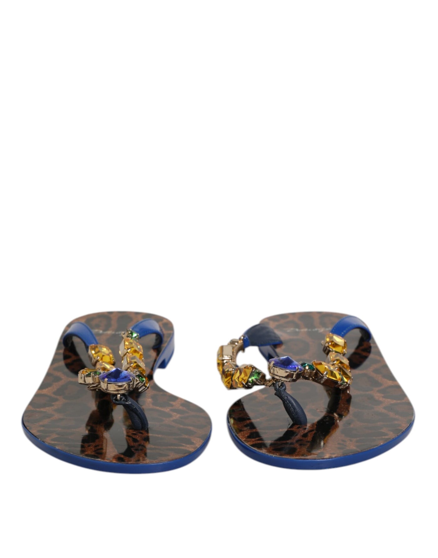 Dolce & Gabbana Blue Crystals Flats Sandals Beachwear Shoes
