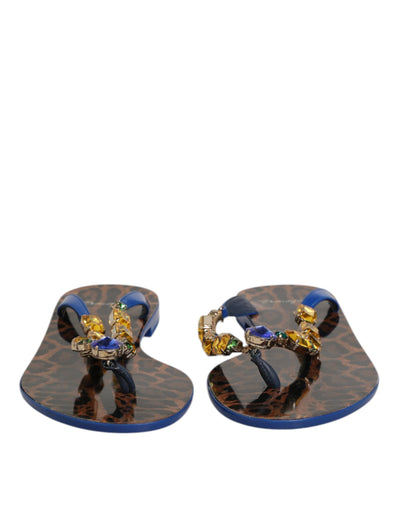 Dolce & Gabbana Blue Crystals Flats Sandals Beachwear Shoes