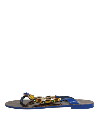 Dolce & Gabbana Blue Crystals Flats Sandals Beachwear Shoes