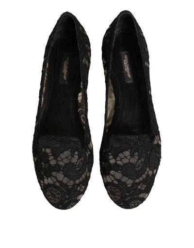 Dolce & Gabbana Black Taormina Lace Slip On Flats Shoes