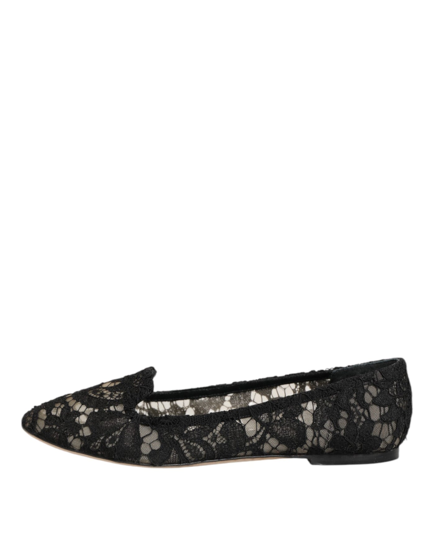 Dolce & Gabbana Black Taormina Lace Slip On Flats Shoes
