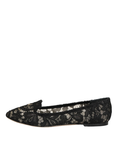 Dolce & Gabbana Black Taormina Lace Slip On Flats Shoes