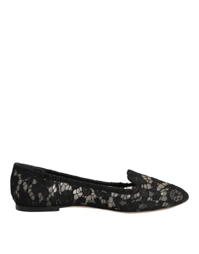 Dolce & Gabbana Black Taormina Lace Slip On Flats Shoes