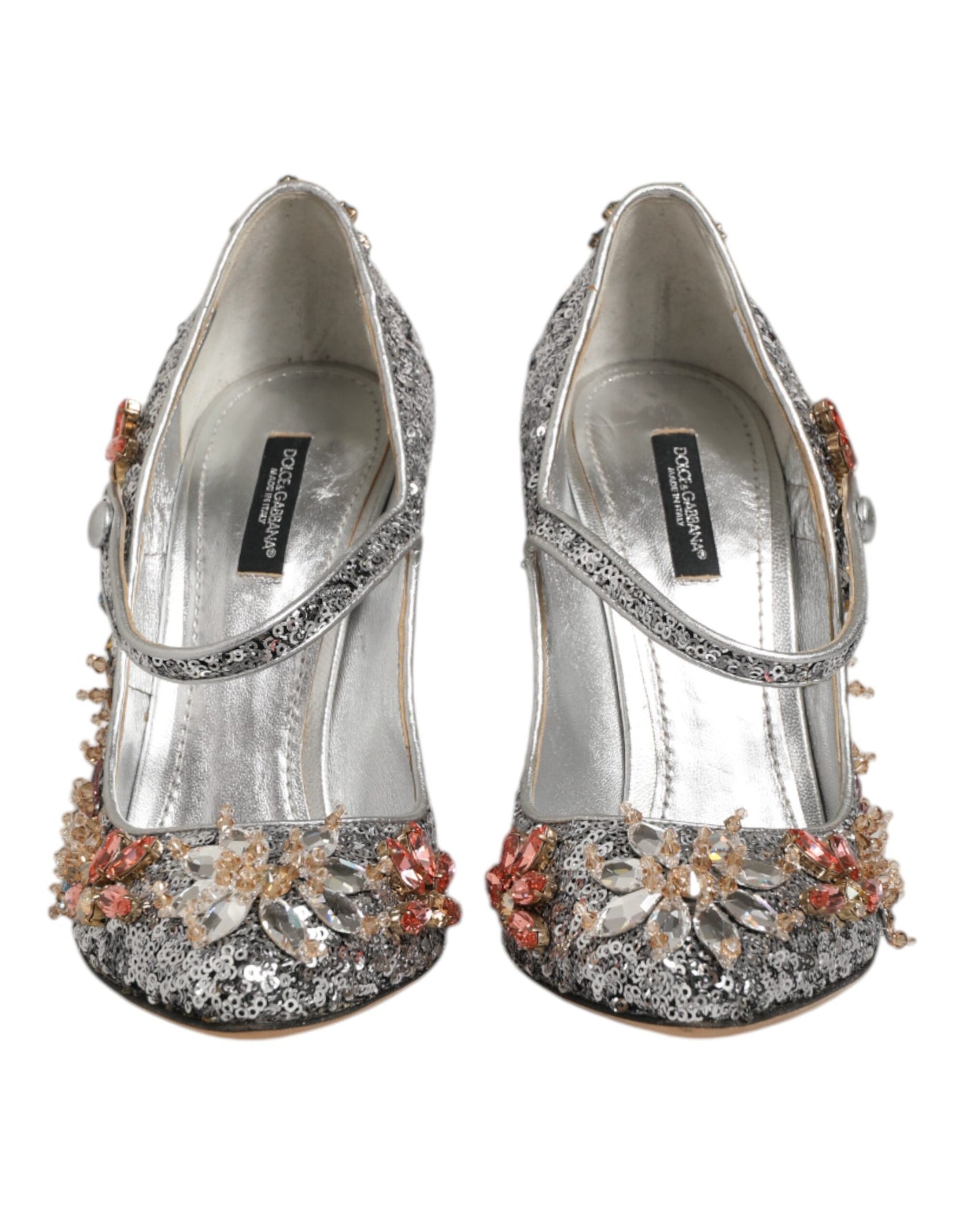 Dolce & Gabbana Silver Sequin Crystal Mary Janes Pumps Shoes