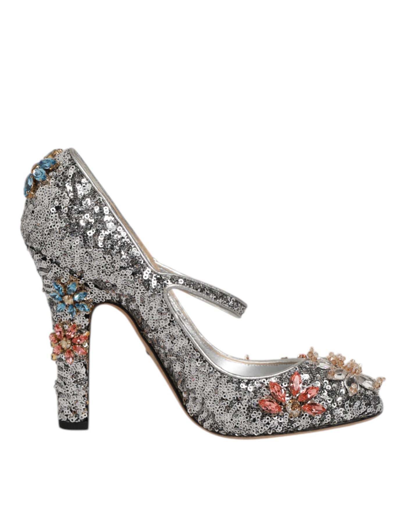 Dolce & Gabbana Silver Sequin Crystal Mary Janes Pumps Shoes