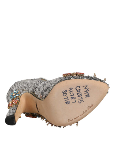 Dolce & Gabbana Silver Sequin Crystal Mary Janes Pumps Shoes