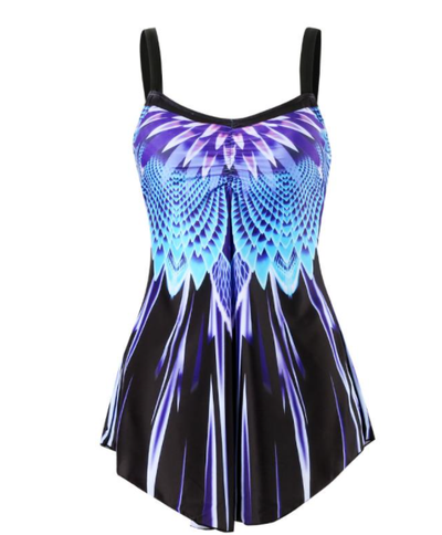 Bikini Firework Gradient Color Print Skirt One-Piece Swimsuit Women